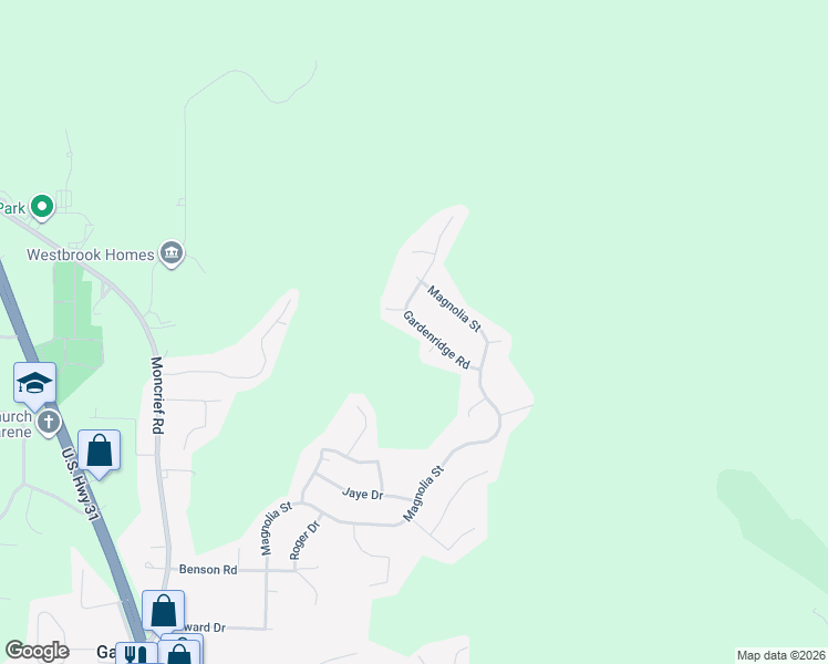 map of restaurants, bars, coffee shops, grocery stores, and more near 1712 Gardenridge Road in Gardendale