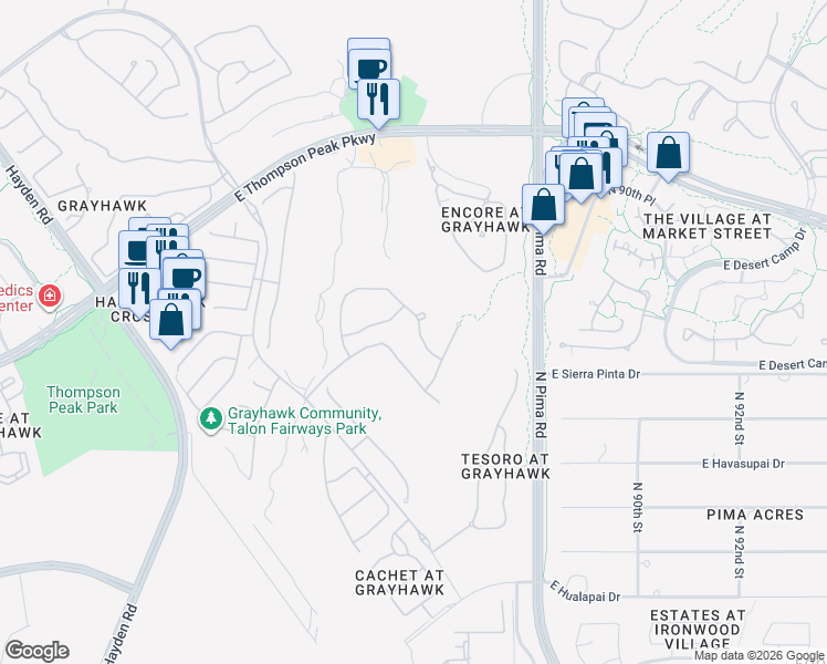 map of restaurants, bars, coffee shops, grocery stores, and more near 8575 East Angel Spirit Drive in Scottsdale