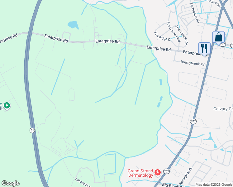 map of restaurants, bars, coffee shops, grocery stores, and more near 50 Enterprise Avenue in Myrtle Beach