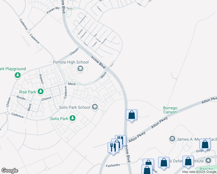 map of restaurants, bars, coffee shops, grocery stores, and more near 172 Sash in Irvine