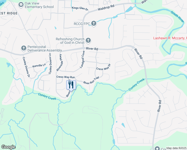 map of restaurants, bars, coffee shops, grocery stores, and more near 3789 Riverside Causeway in Decatur