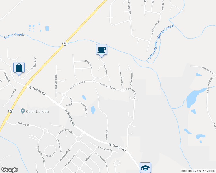 map of restaurants, bars, coffee shops, grocery stores, and more near Amhurst Parkway in Atlanta