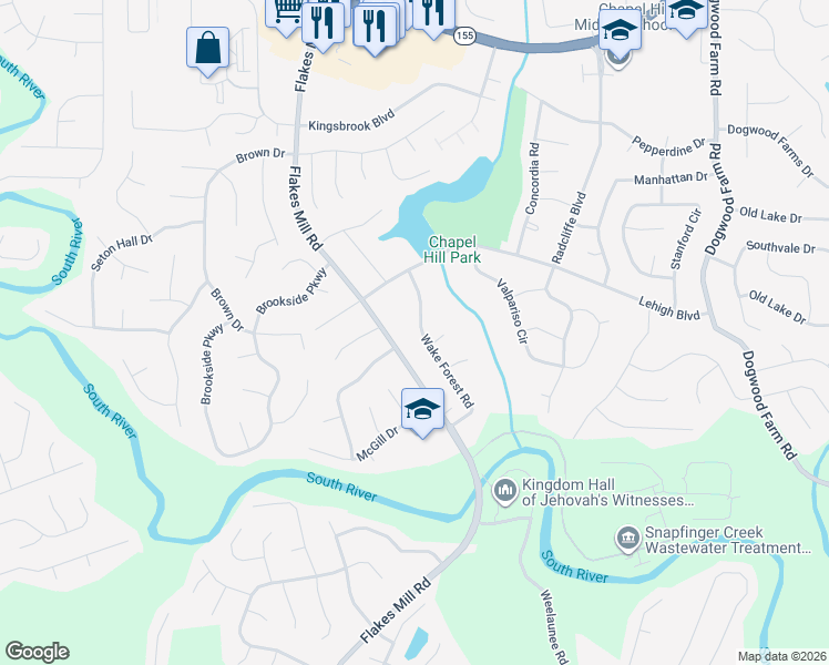 map of restaurants, bars, coffee shops, grocery stores, and more near 3803 Wake Forest Road in Decatur