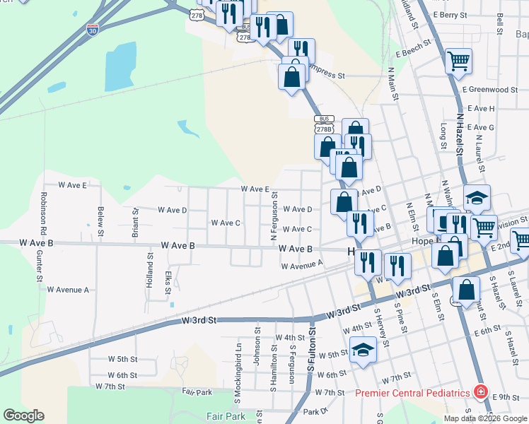map of restaurants, bars, coffee shops, grocery stores, and more near 323 North Hamilton Street in Hope