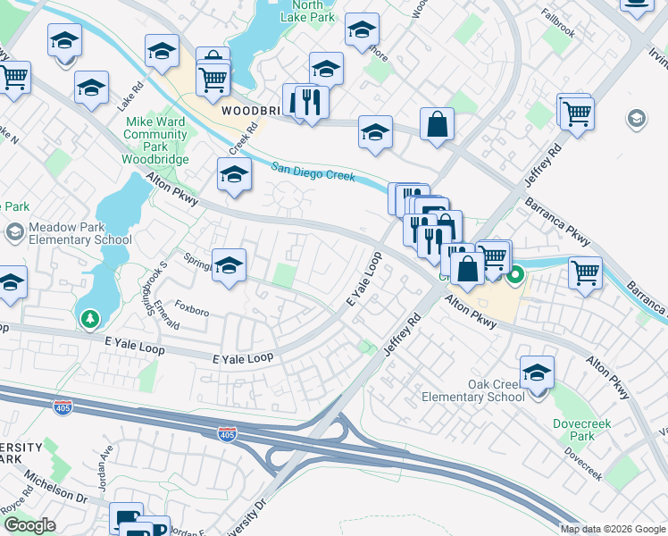 map of restaurants, bars, coffee shops, grocery stores, and more near 20 Buttonwood in Irvine
