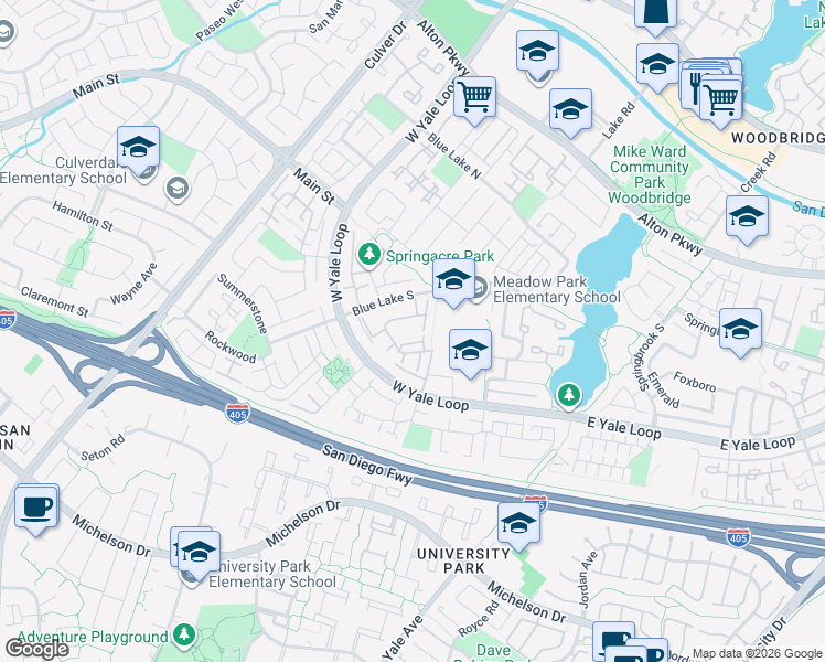 map of restaurants, bars, coffee shops, grocery stores, and more near in Irvine