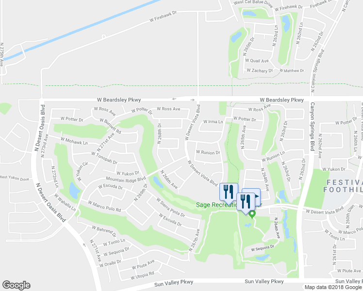 map of restaurants, bars, coffee shops, grocery stores, and more near 20497 North 267th Lane in Buckeye