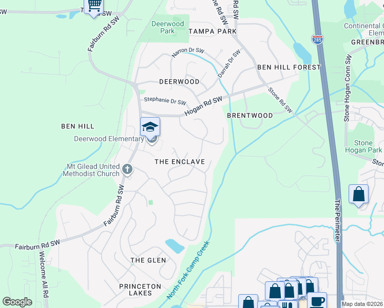 map of restaurants, bars, coffee shops, grocery stores, and more near 3132 Daleview Way Southwest in Atlanta