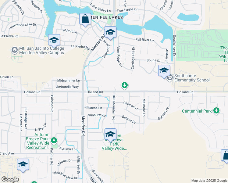 map of restaurants, bars, coffee shops, grocery stores, and more near Holland Rd & Bell Mountain Rd in Menifee