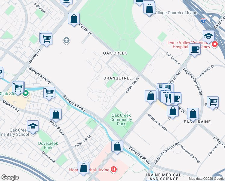 map of restaurants, bars, coffee shops, grocery stores, and more near 10 Windrow in Irvine