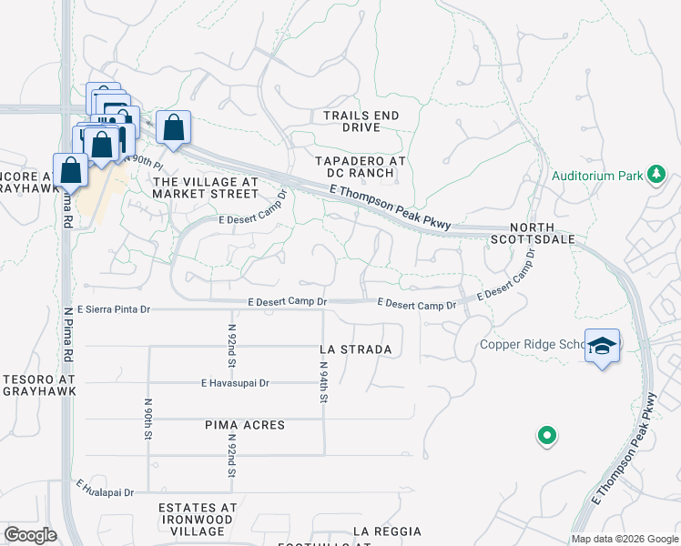 map of restaurants, bars, coffee shops, grocery stores, and more near 20363 North 93rd Place in Scottsdale