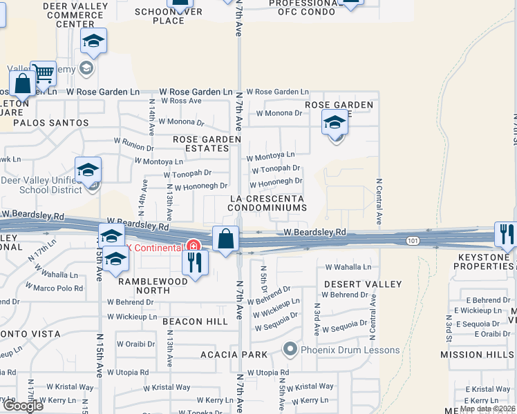 map of restaurants, bars, coffee shops, grocery stores, and more near 522 West Blackhawk Drive in Phoenix