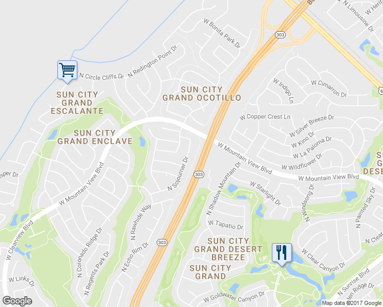 map of restaurants, bars, coffee shops, grocery stores, and more near 20469 N Sojourner Dr in Surprise