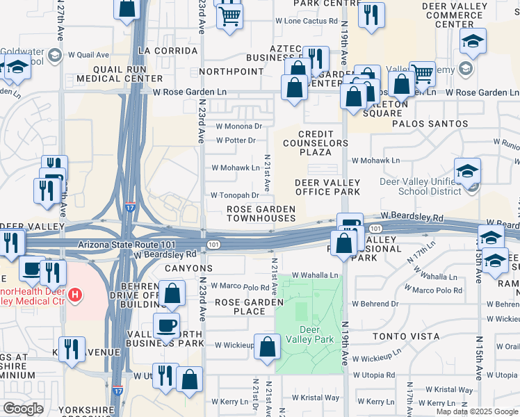 map of restaurants, bars, coffee shops, grocery stores, and more near 20234 North 21st Drive in Phoenix