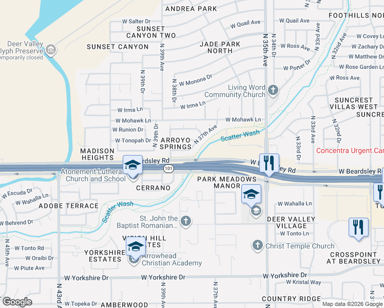 map of restaurants, bars, coffee shops, grocery stores, and more near 3711 West Blackhawk Drive in Glendale