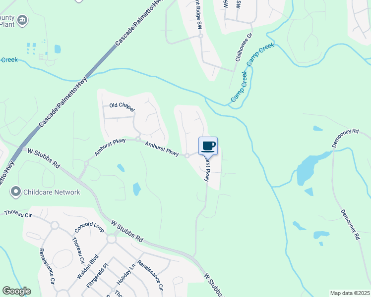 map of restaurants, bars, coffee shops, grocery stores, and more near 3198 Redwood Run in College Park