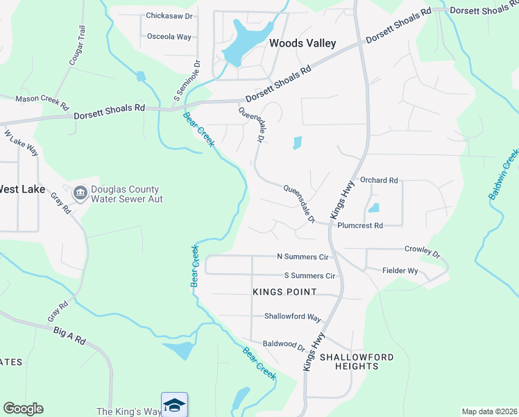 map of restaurants, bars, coffee shops, grocery stores, and more near 5110 Roxton Lane in Douglasville