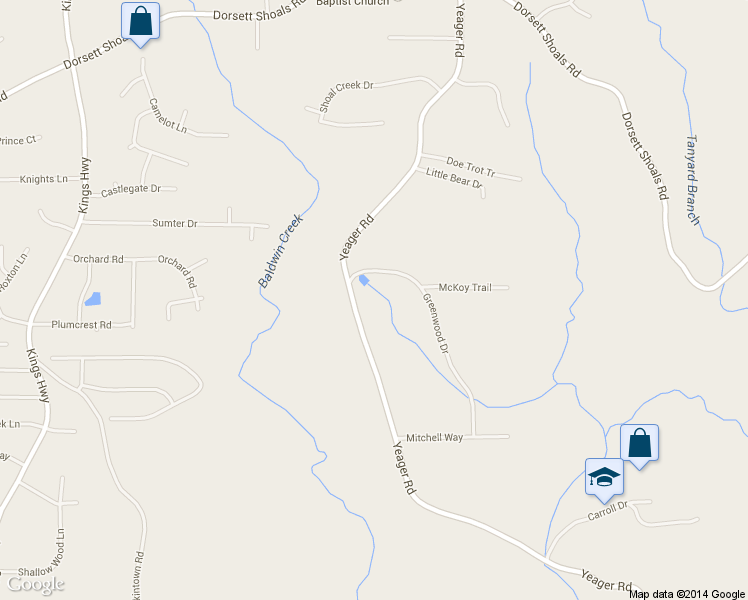 map of restaurants, bars, coffee shops, grocery stores, and more near 4962 Yeager Rd in Douglasville