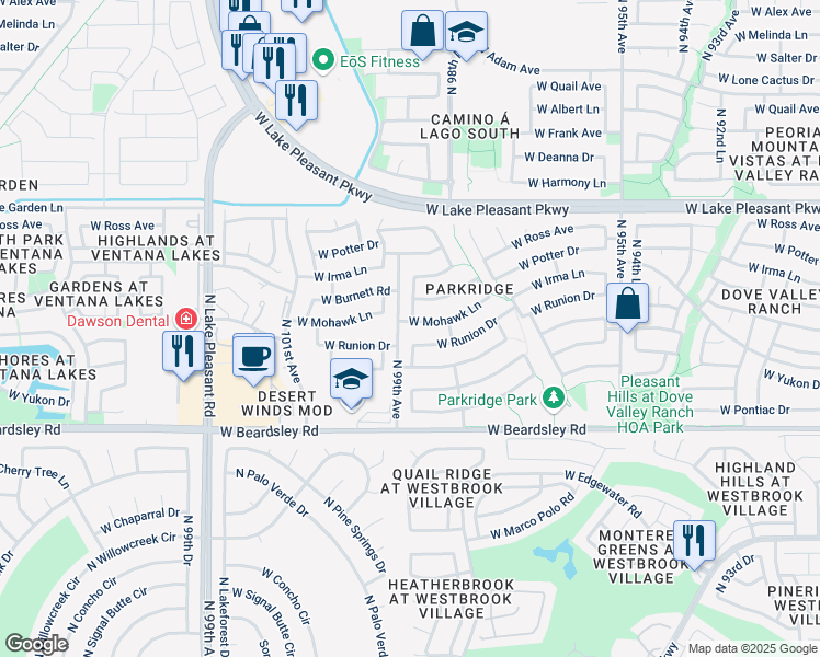 map of restaurants, bars, coffee shops, grocery stores, and more near 9859 West Mohawk Lane in Peoria