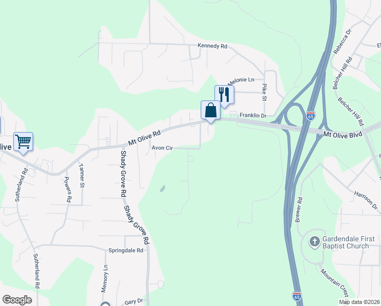 map of restaurants, bars, coffee shops, grocery stores, and more near 370 Avon Circle in Mount Olive