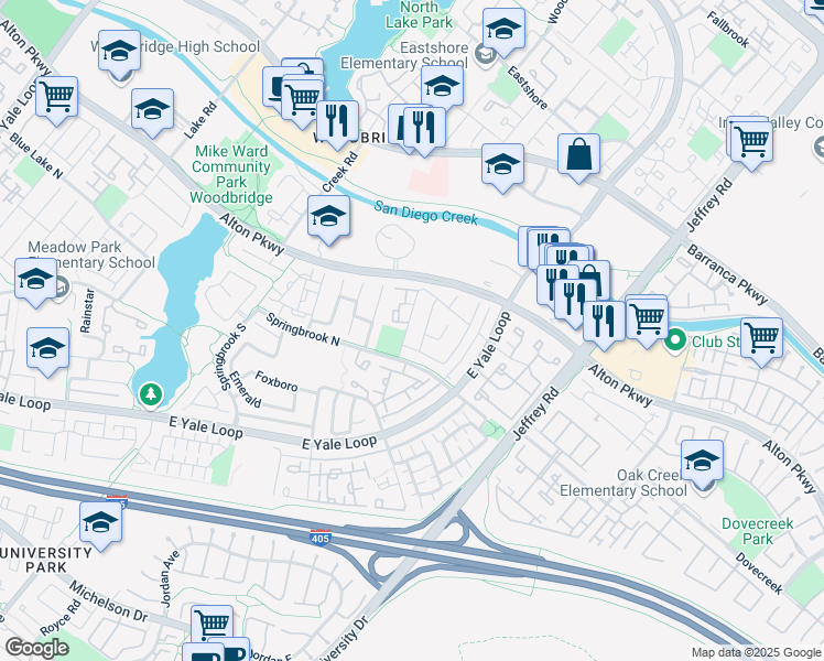 map of restaurants, bars, coffee shops, grocery stores, and more near 10 Briarglen in Irvine