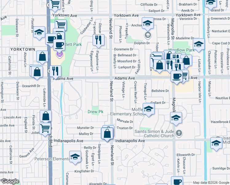map of restaurants, bars, coffee shops, grocery stores, and more near 8521 Oxley Circle in Huntington Beach