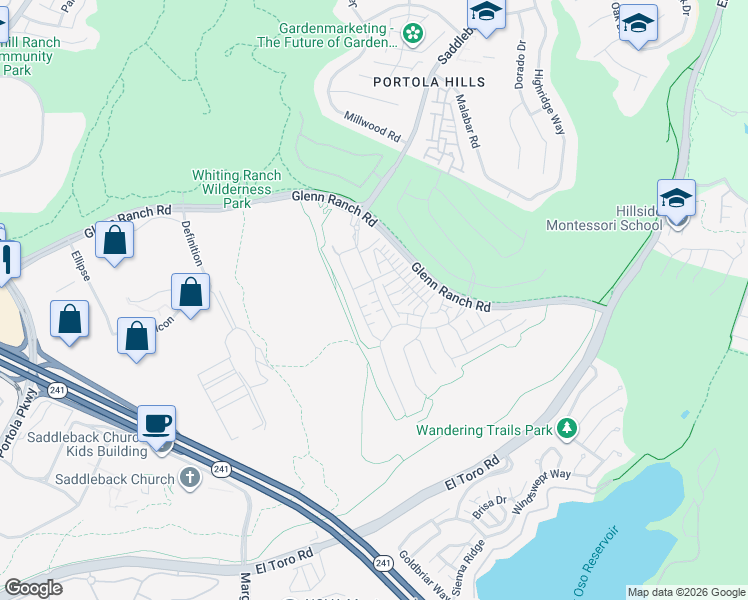 map of restaurants, bars, coffee shops, grocery stores, and more near 1120 Portola Oaks Drive in Lake Forest