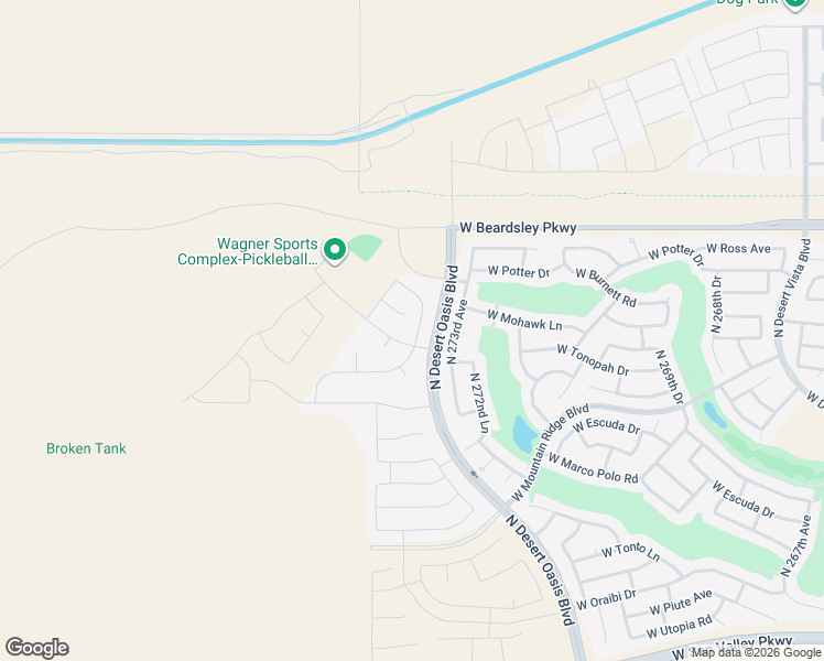 map of restaurants, bars, coffee shops, grocery stores, and more near 20566 North 274th Avenue in Buckeye