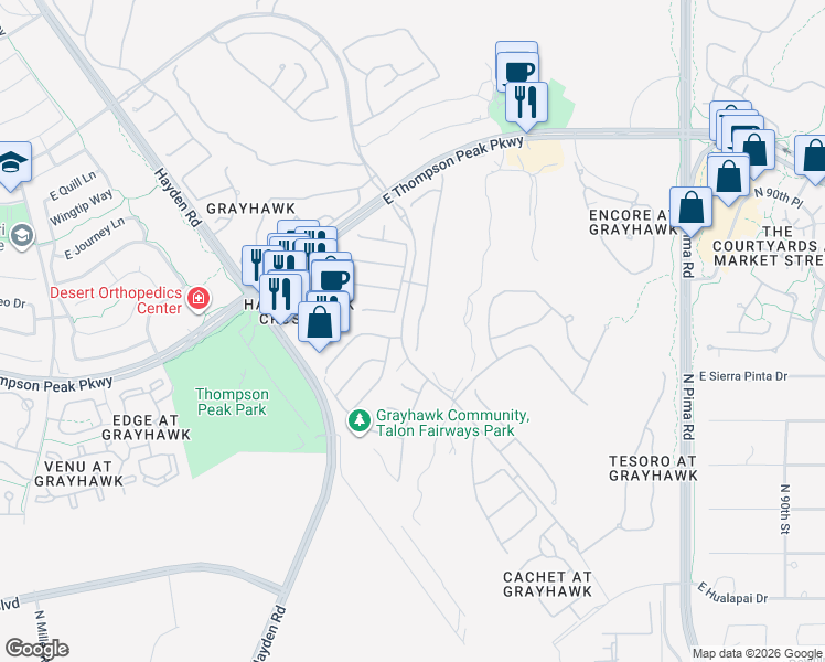 map of restaurants, bars, coffee shops, grocery stores, and more near 20258 North 83rd Place in Scottsdale