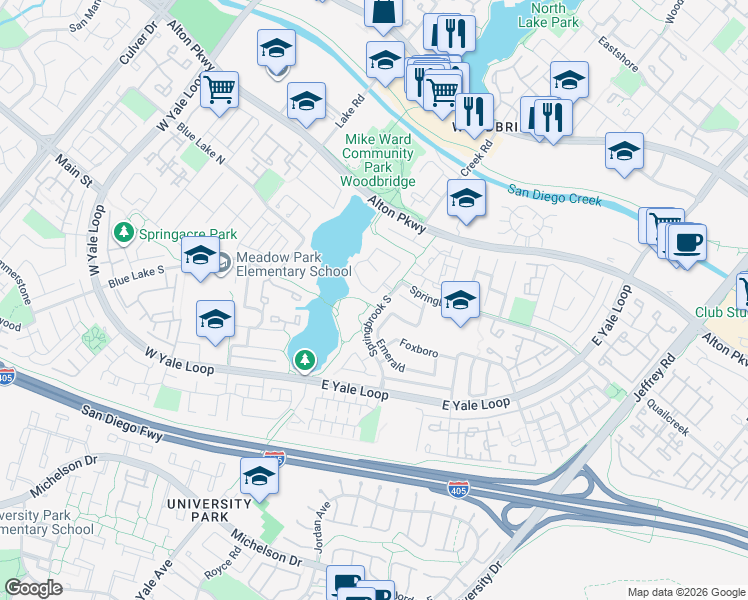 map of restaurants, bars, coffee shops, grocery stores, and more near 2 Cedarlake in Irvine