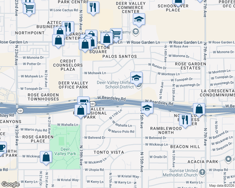 map of restaurants, bars, coffee shops, grocery stores, and more near 20227 West Blackhawk Drive in Phoenix