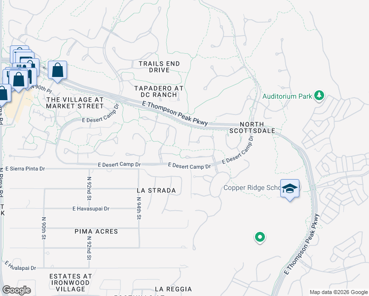 map of restaurants, bars, coffee shops, grocery stores, and more near 20360 North 95th Place in Scottsdale