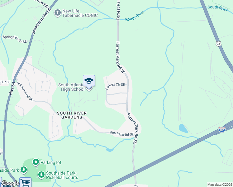 map of restaurants, bars, coffee shops, grocery stores, and more near 961 Forrest Drive Southeast in Atlanta