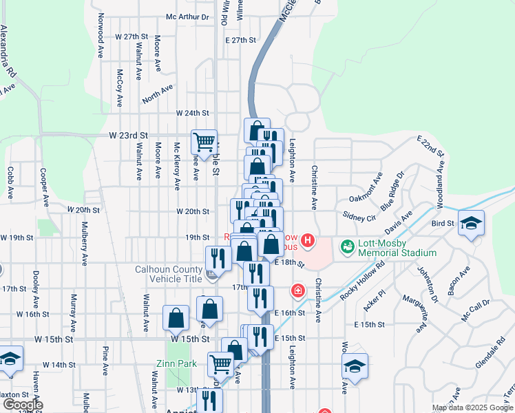 map of restaurants, bars, coffee shops, grocery stores, and more near 2000 Quintard Avenue in Anniston