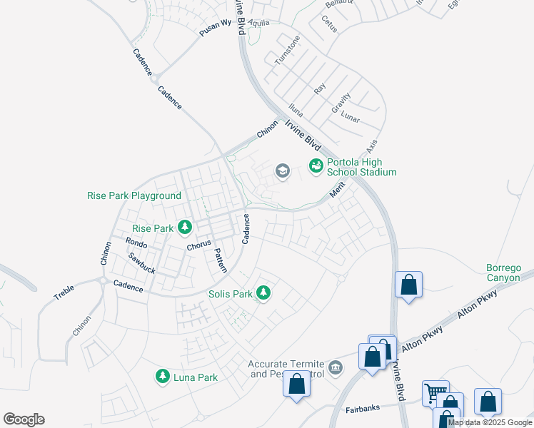 map of restaurants, bars, coffee shops, grocery stores, and more near C Street in Irvine