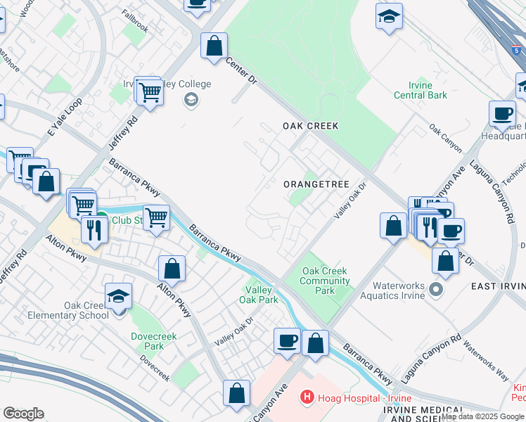 map of restaurants, bars, coffee shops, grocery stores, and more near 108 Tangelo in Irvine