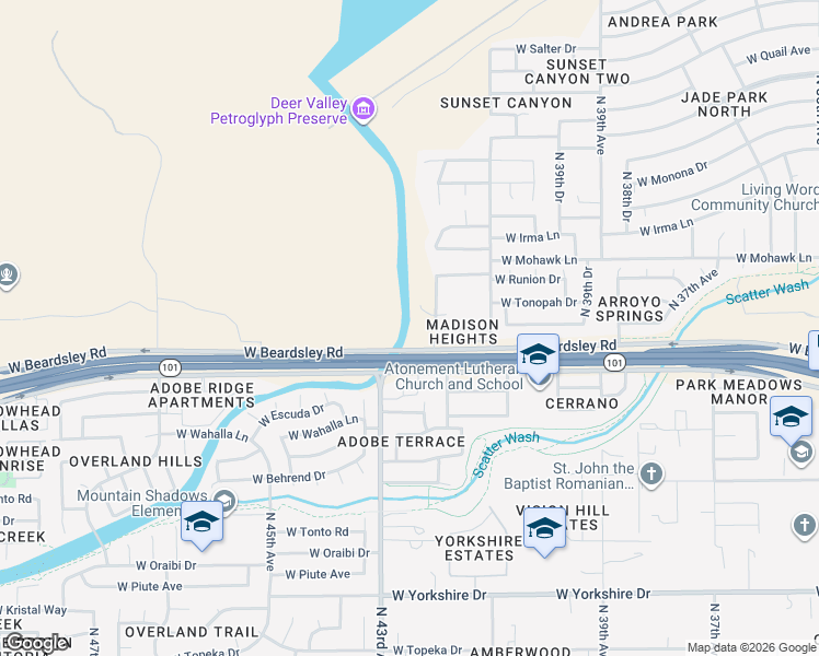 map of restaurants, bars, coffee shops, grocery stores, and more near 4218 West Beardsley Road in Glendale