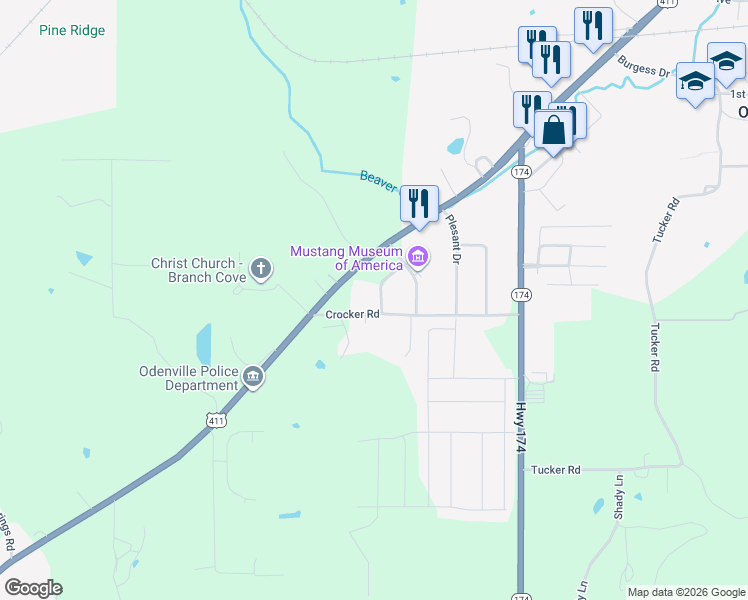 map of restaurants, bars, coffee shops, grocery stores, and more near 160 Gina Court in Odenville