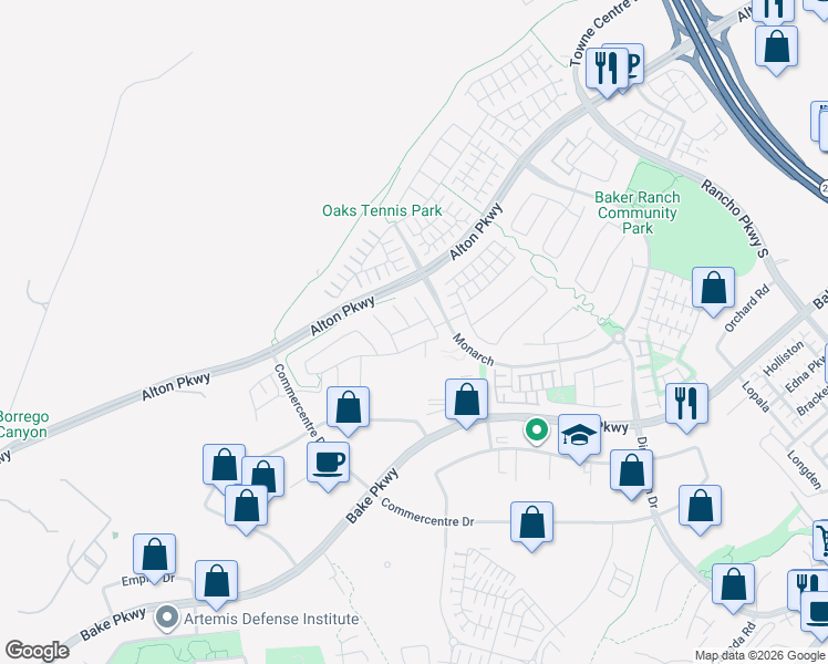 map of restaurants, bars, coffee shops, grocery stores, and more near 17 Tigerlily in Lake Forest