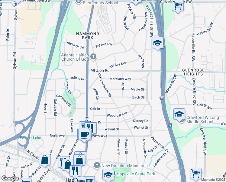 map of restaurants, bars, coffee shops, grocery stores, and more near 344 Maple Street in Atlanta