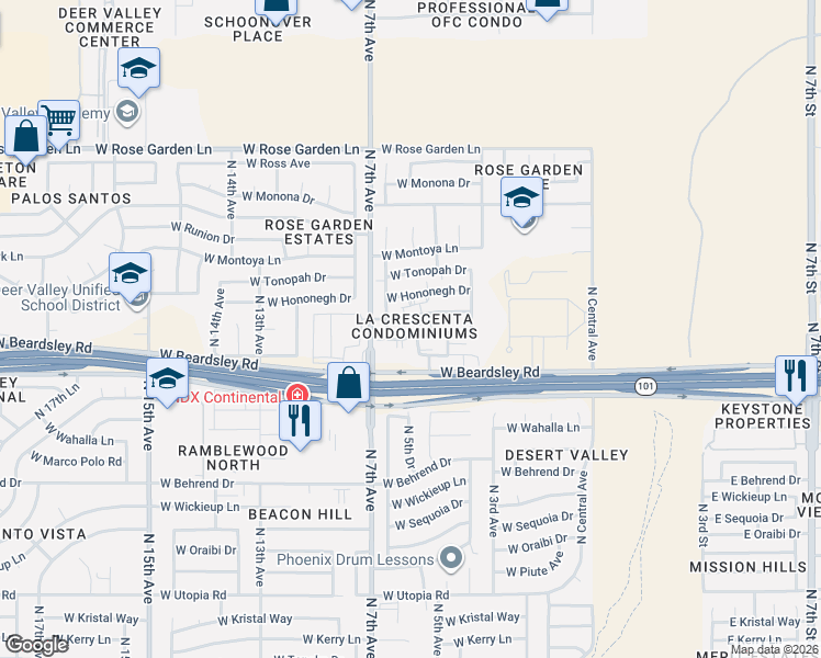map of restaurants, bars, coffee shops, grocery stores, and more near 522 West Blackhawk Drive in Phoenix