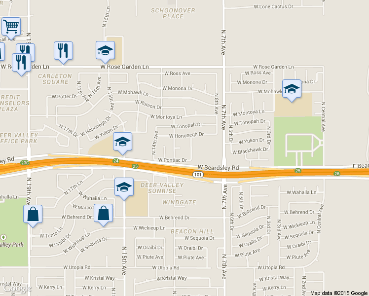 map of restaurants, bars, coffee shops, grocery stores, and more near 20234 North 10th Avenue in Phoenix