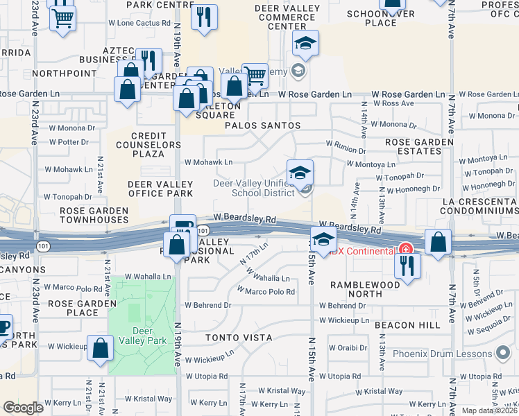map of restaurants, bars, coffee shops, grocery stores, and more near 20227 West Blackhawk Drive in Phoenix