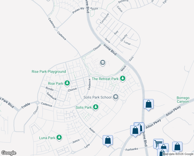 map of restaurants, bars, coffee shops, grocery stores, and more near C Street in Irvine