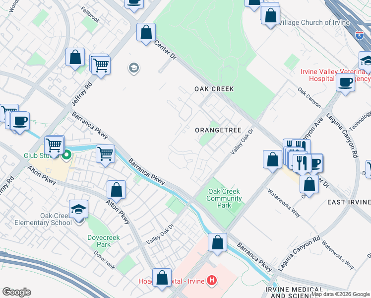 map of restaurants, bars, coffee shops, grocery stores, and more near 41 Tangelo in Irvine