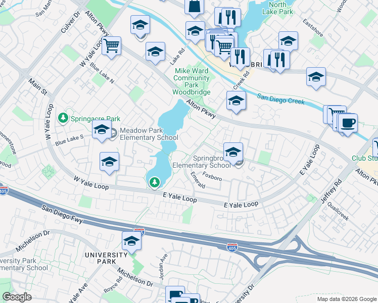 map of restaurants, bars, coffee shops, grocery stores, and more near 2 Cedarlake in Irvine