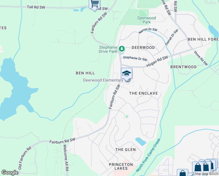 map of restaurants, bars, coffee shops, grocery stores, and more near 2787 Deerwood Lane in Atlanta