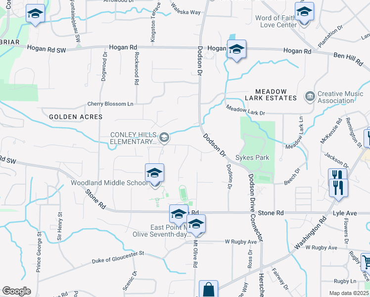 map of restaurants, bars, coffee shops, grocery stores, and more near 3127 Flamingo Drive in Atlanta