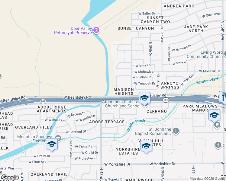 map of restaurants, bars, coffee shops, grocery stores, and more near 4218 West Beardsley Road in Glendale
