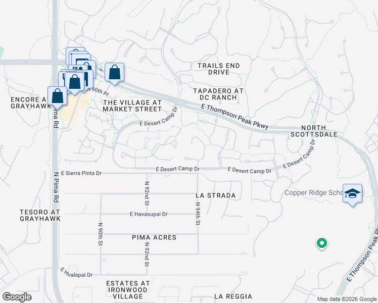 map of restaurants, bars, coffee shops, grocery stores, and more near 20552 North 93rd Place in Scottsdale